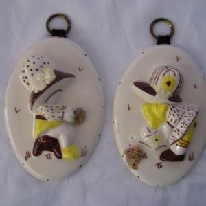 Joseph Horne Vintage Pair Little Miss Muffett Wall Plaques